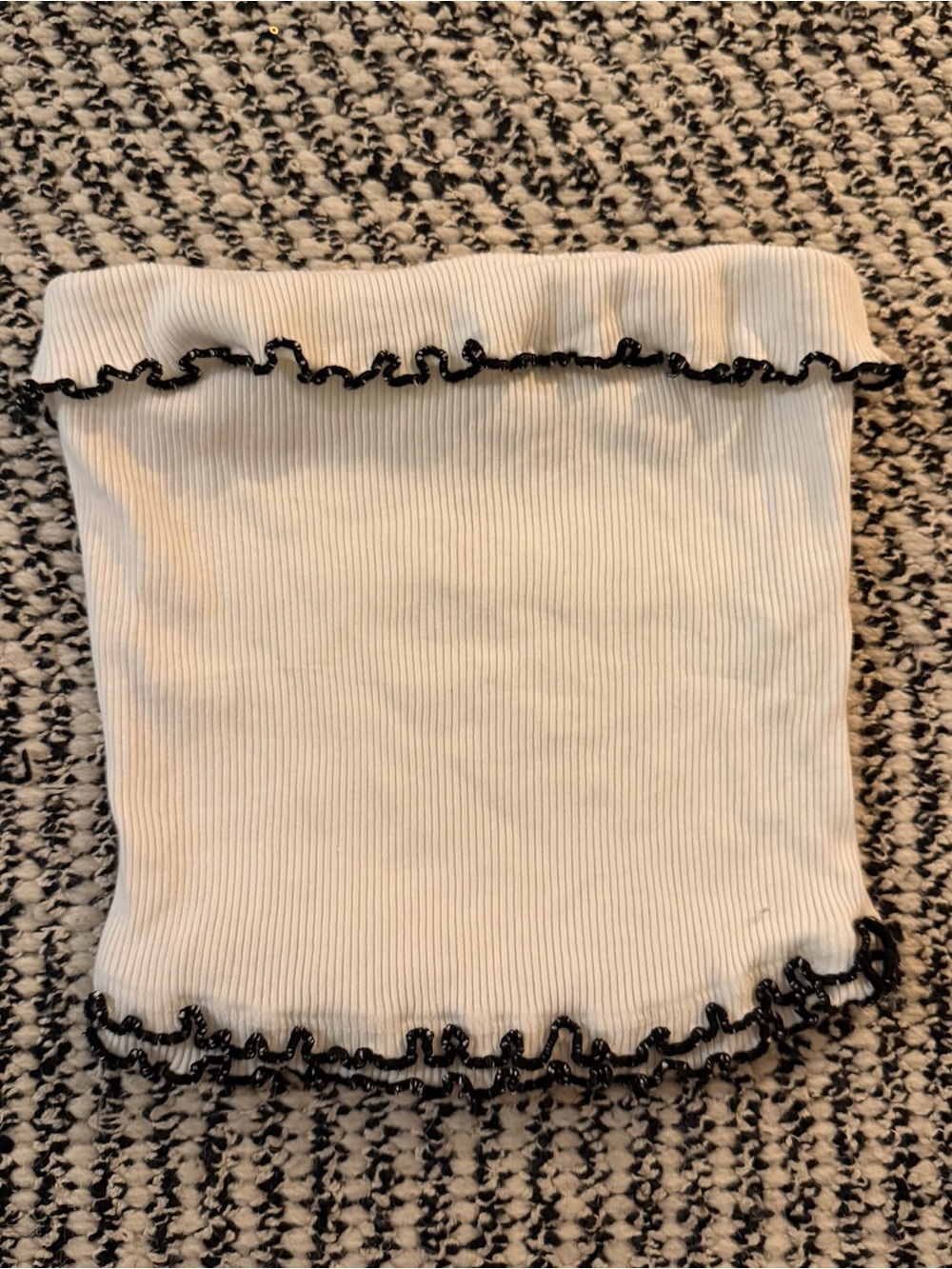 Free People Tube Top Strapless White & Black Trim Cropped Ruffle Shirt Women XS
